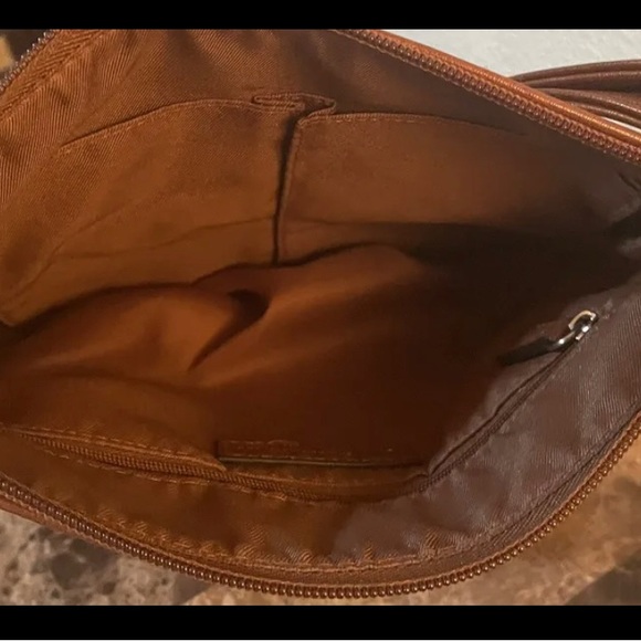 INC Crossbody Faux Leather Purse Bag Brandy Brown Pockets Adjustable Straps - Picture 5 of 7